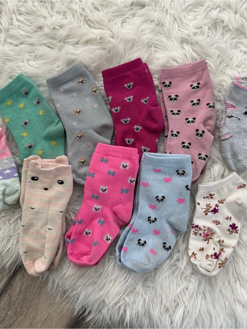 Assorted Kids Animal Patterned Crew Socks - Pink, Light Blue, Pink, Gray, Green